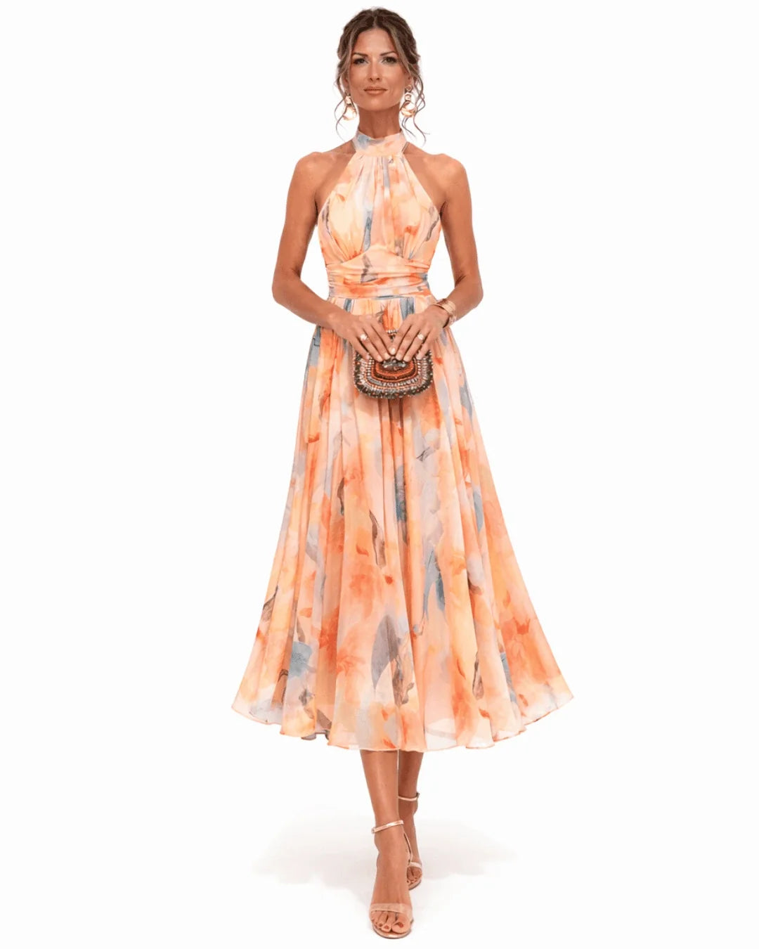 Aurore | Vestido con Escote Halter y Estampado Acuarela