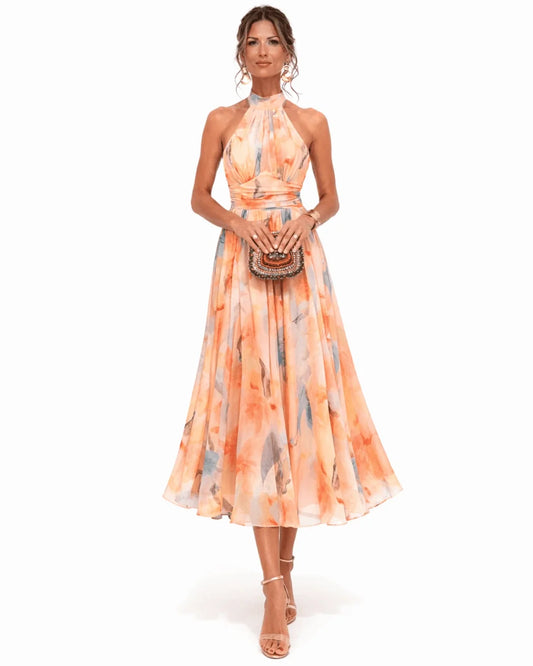 Aurore | Vestido con Escote Halter y Estampado Acuarela