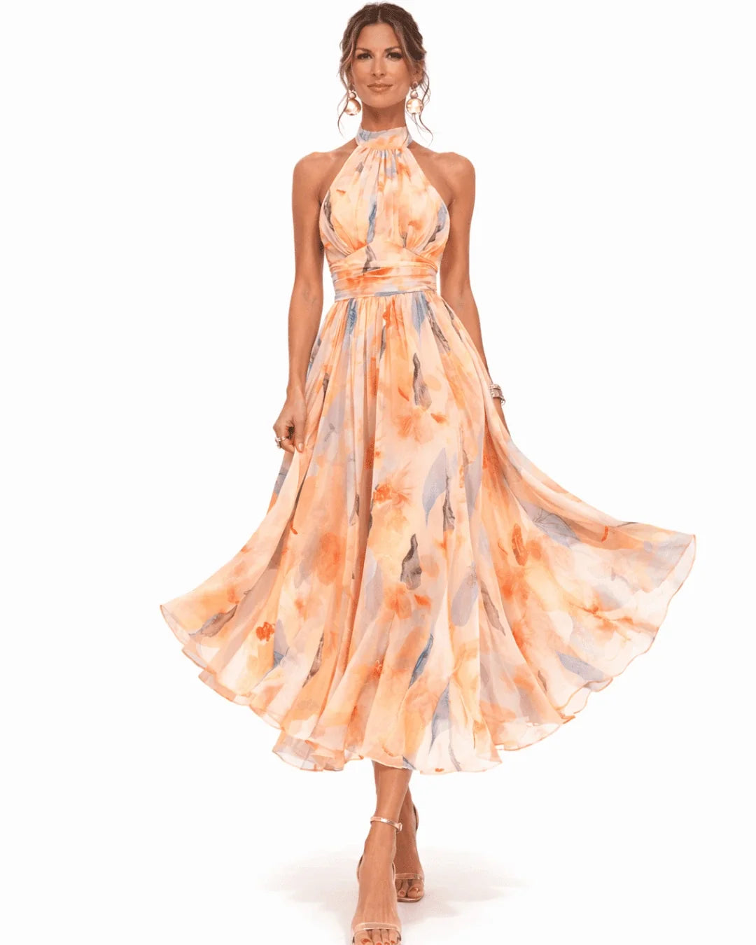 Aurore | Vestido con Escote Halter y Estampado Acuarela
