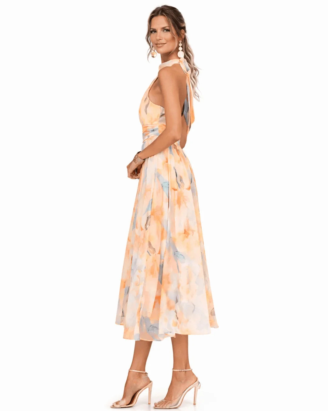 Aurore | Vestido con Escote Halter y Estampado Acuarela