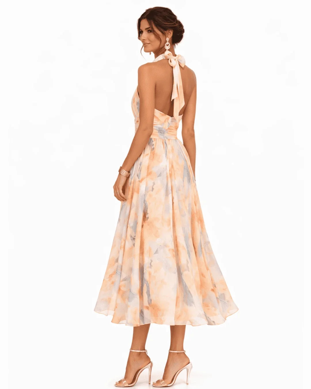 Aurore | Vestido con Escote Halter y Estampado Acuarela